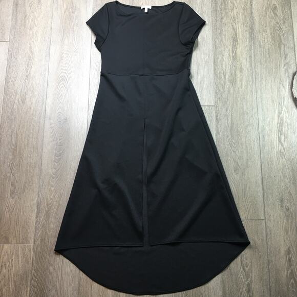 Leith Midi Asymmetrical Tunic Dress Stretch Hi Low Hem Black Medium - Picture 1 of 7